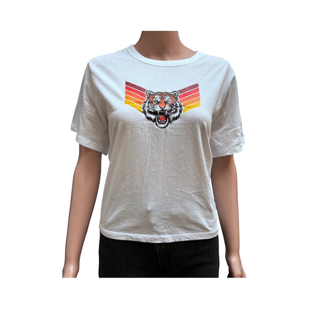 White Tiger Graphic Crop Tee Short Sleeve Cotton